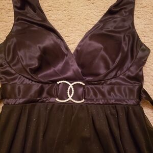 Elegant Black Satin Dress with Rhinestone Detail